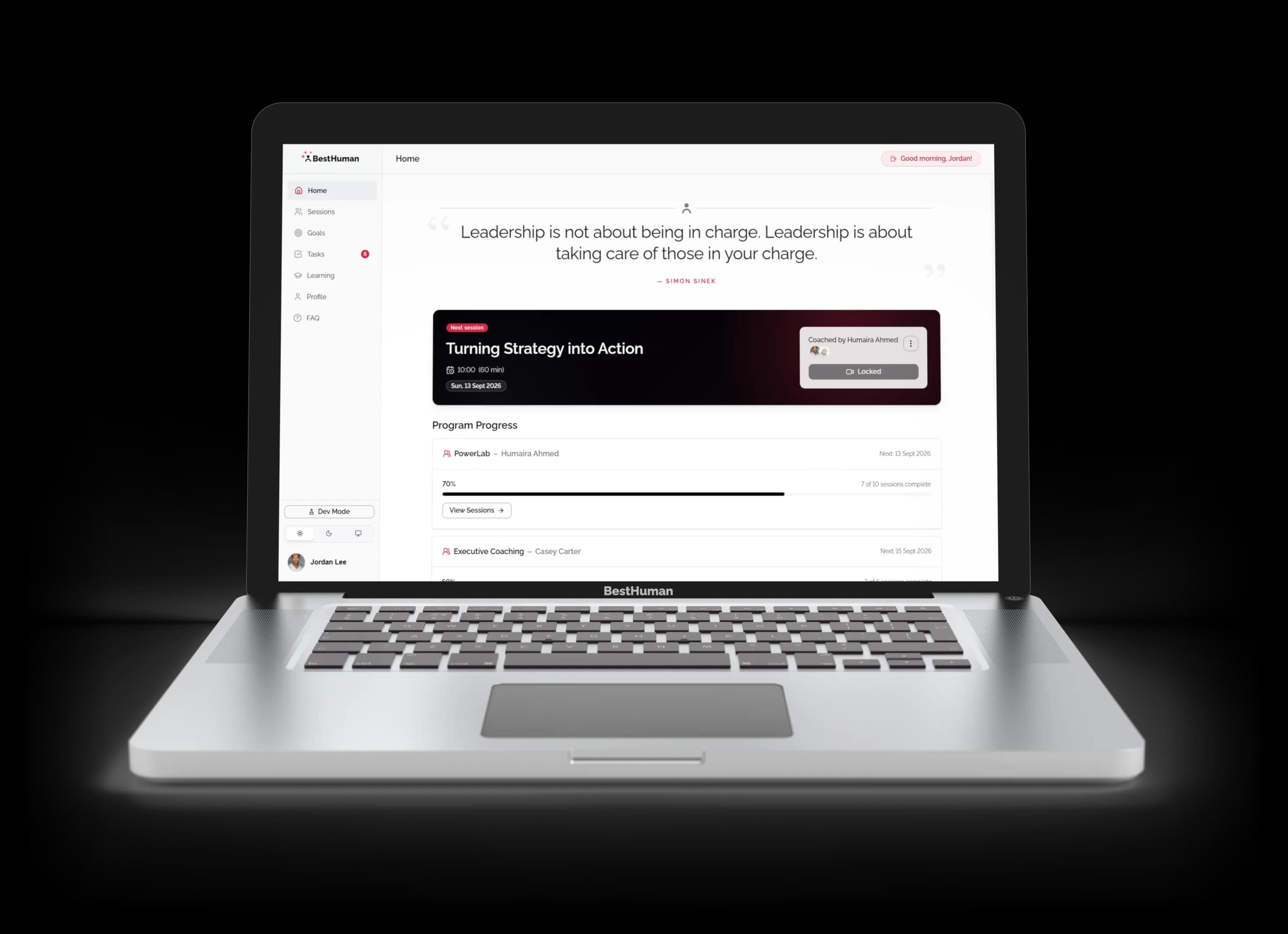The BestHuman learning platform shown on a desktop and laptop